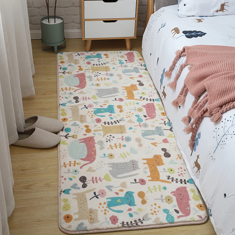 Alfombra para dormitorio infantil, alfombra multicolor con dibujo de animales, alfombra de algodón para lavar máquina Azul...