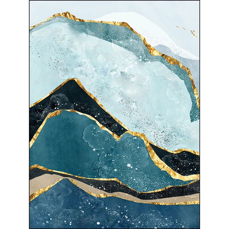 Alfombra de pintura contemporánea con alfombra de poliéster verde y azul de montañ, alfombra lavable antideslizante para d...