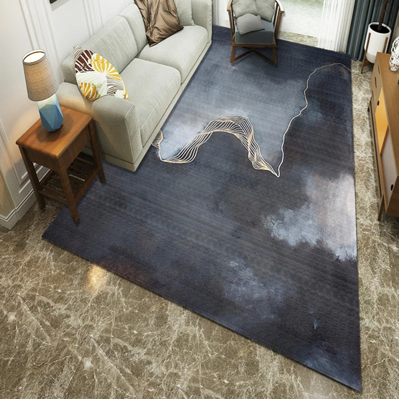 Alfombra de poliéster azul oscuro con diseño abstracto, lavable máquina Azul Clearhalo