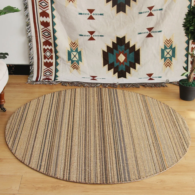 Alfombra de rayas marrones, alfombra rústica tejida de sisal, alfombra lavable antideslizante resistente las manchas para...