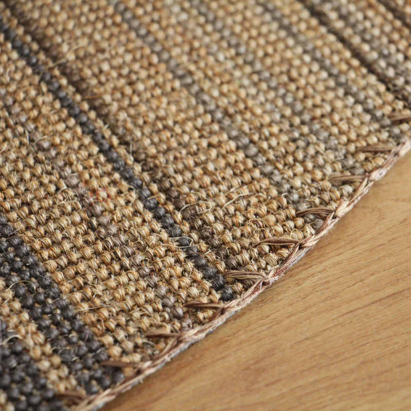 Alfombra de rayas marrones, alfombra rústica tejida de sisal, alfombra lavable antideslizante resistente las manchas para...