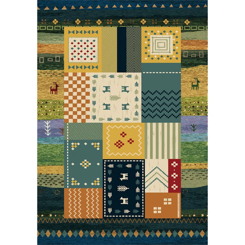 Alfombra rectangular Retro con ondas de ciervo, alfombra bohemia azul, alfombra lavable de poliéster para dormitorio Marro...
