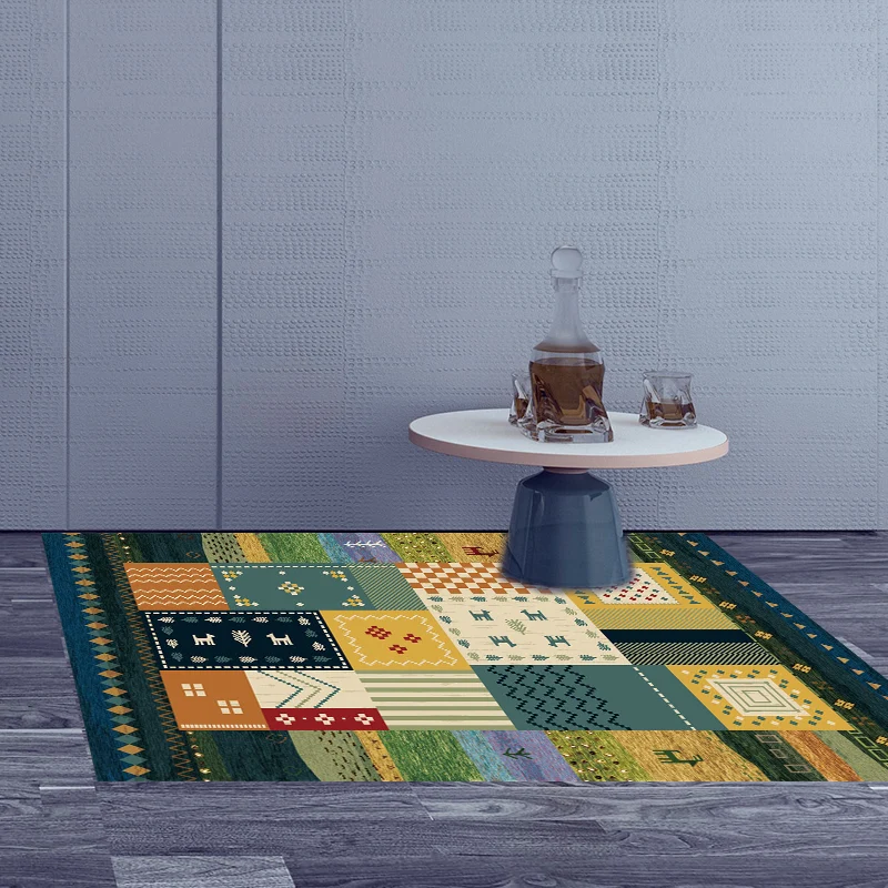 Alfombra rectangular Retro con ondas de ciervo, alfombra bohemia azul, alfombra lavable de poliéster para dormitorio Marro...