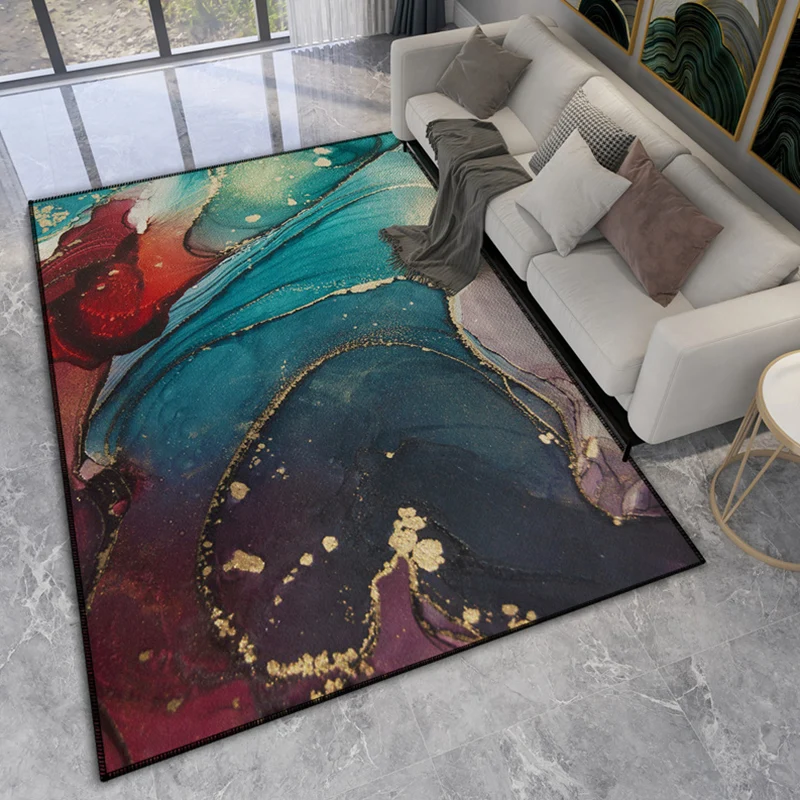 Alfombra relajante con estampado abstracto, alfombra de polipropileno multicolor que admite mascotas, alfombra interior re...