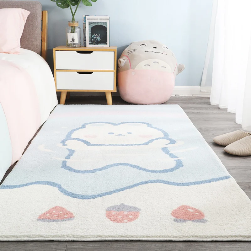Alfombra relajante con estampado de oso de dibujos animados, alfombra de mezcla de algodón multicolor, alfombra lavable má...