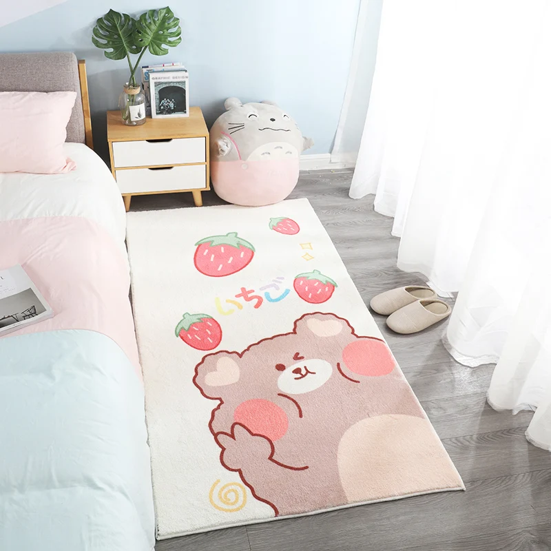 Alfombra relajante con estampado de oso de dibujos animados, alfombra de mezcla de algodón multicolor, alfombra lavable má...