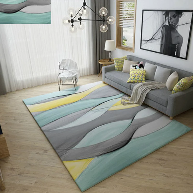 Alfombra relajante con estampado de rayas, alfombra de polipropileno multicolor con respaldo antideslizante, alfombra inte...