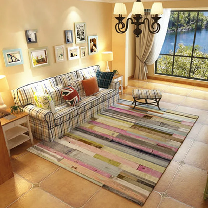 Alfombra relajante con estampado de rayas, alfombra de polipropileno multicolor con respaldo antideslizante, alfombra inte...