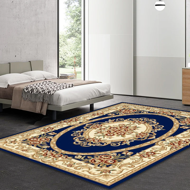 Alfombra retro azul y beige, alfombra de poliéster con estampado floral, lavable, apta para mascotas, respaldo antidesliza...
