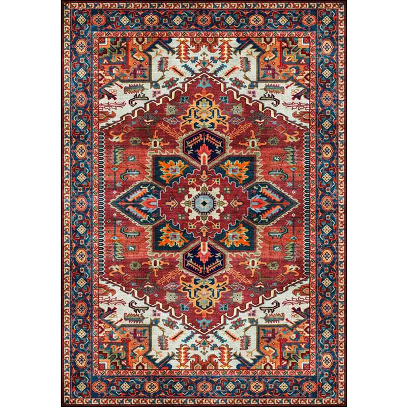 Alfombra retro con diseño de medallón, alfombra persa roja, poliéster, lavable máquina, antideslizante, para dormitorio Ro...