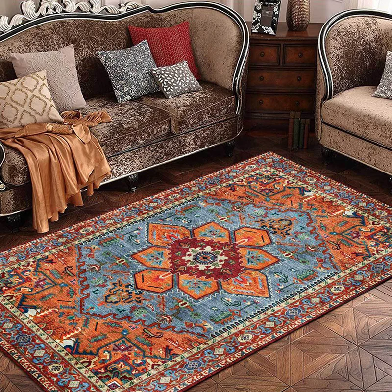 Alfombra retro con diseño de medallón, alfombra persa roja, poliéster, lavable máquina, antideslizante, para dormitorio Ro...