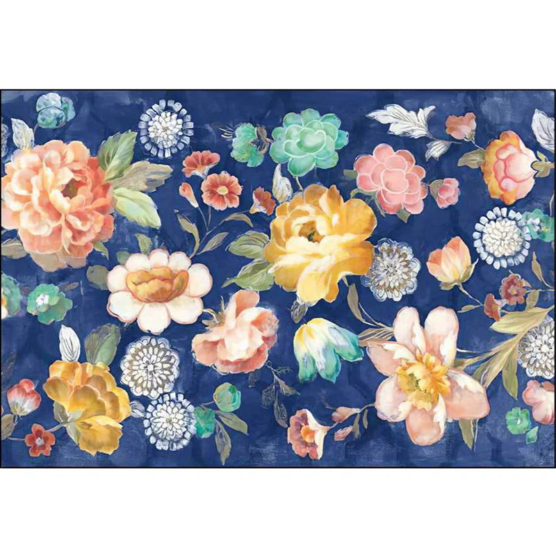 Alfombra Retro con estampado Floral, alfombra campestre francesa azul Multicolor, alfombra lavable de poliéster con respal...