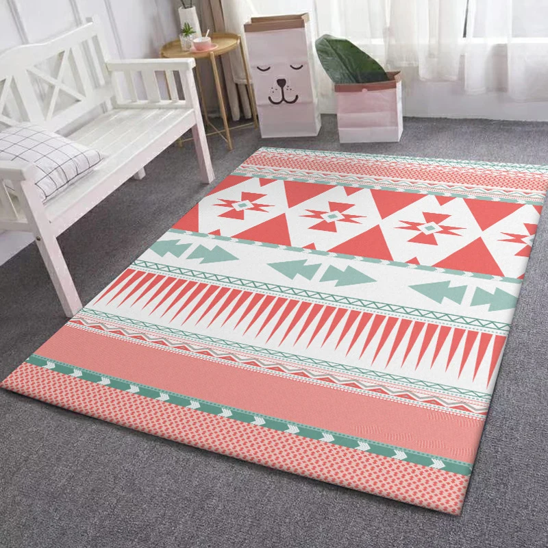 Alfombra rosa para dormitorio, alfombra con patrón de rayas geométricas del sudoeste, alfombra de poliéster que admite mas...