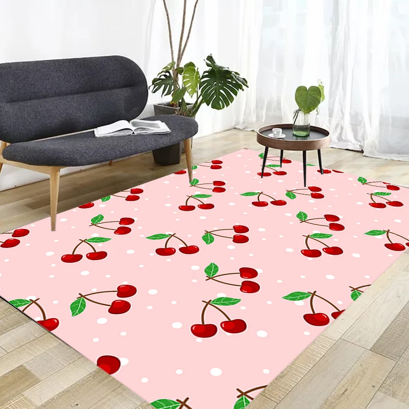 Alfombra rosa para niños, alfombra sintética con patrón de cereza, alfombra lavable y antideslizante para Decoración Rosa...