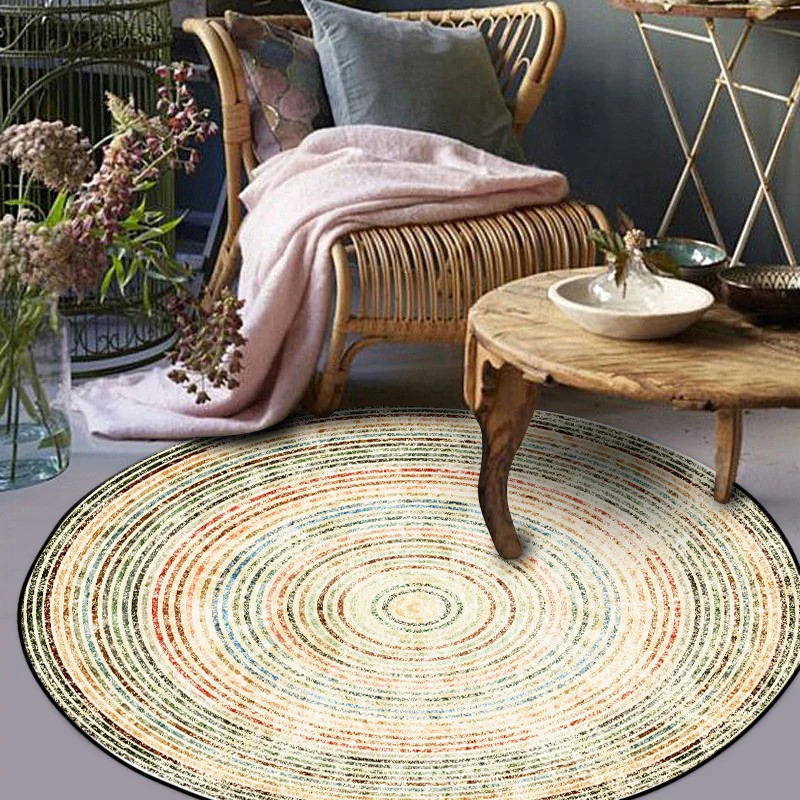 Alfombra rústica amarilla de poliéster con diseño de círculos concéntricos, alfombra lavable antideslizante con respaldo p...