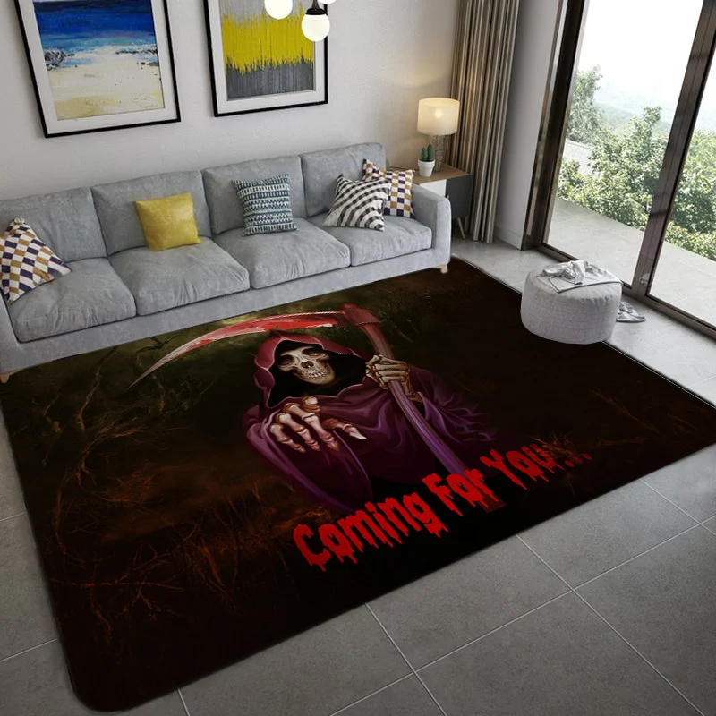 Alfombra de sala de estar de Hip Hop, alfombra de calavera con ilusiones ópticas negras, alfombra de polipropileno resiste...