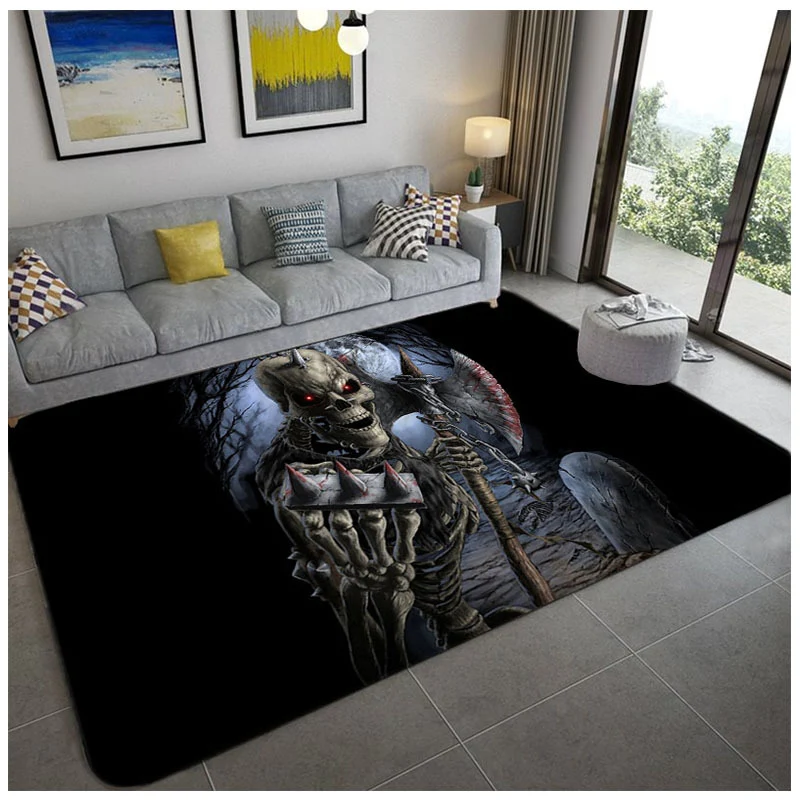 Alfombra de sala de estar de Hip Hop, alfombra de calavera con ilusiones ópticas negras, alfombra de polipropileno resiste...