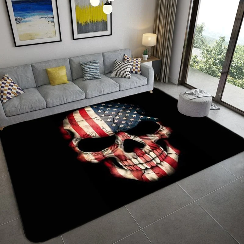 Alfombra de sala de estar de Hip Hop, alfombra de calavera con ilusiones ópticas negras, alfombra de polipropileno resiste...