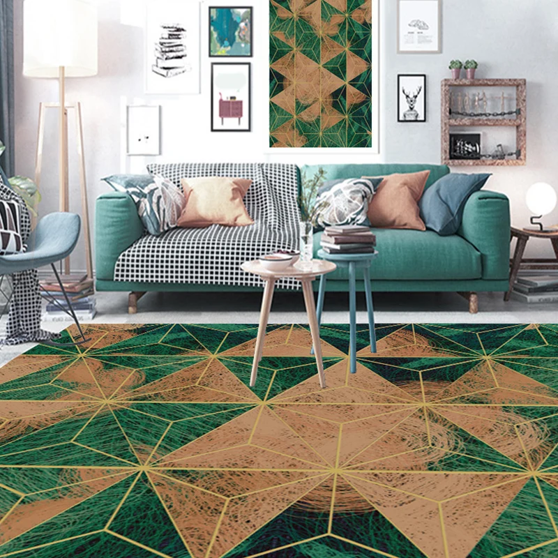 Alfombra de salón contemporánea, alfombra con estampado geométrico multicolor, alfombra sintética antideslizante lavable m...