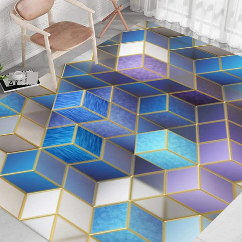Alfombra de salón contemporánea, alfombra con estampado geométrico multicolor, alfombra sintética antideslizante lavable m...