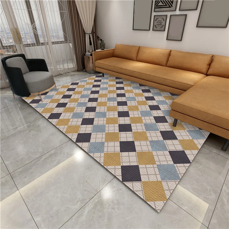 Alfombra de salón contemporánea, alfombra con estampado geométrico multicolor, alfombra sintética antideslizante lavable m...