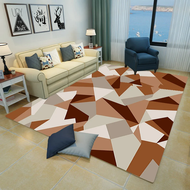 Alfombra de salón contemporánea, alfombra de interior con patrón geométrico multicolor, respaldo antideslizante, alfombra...