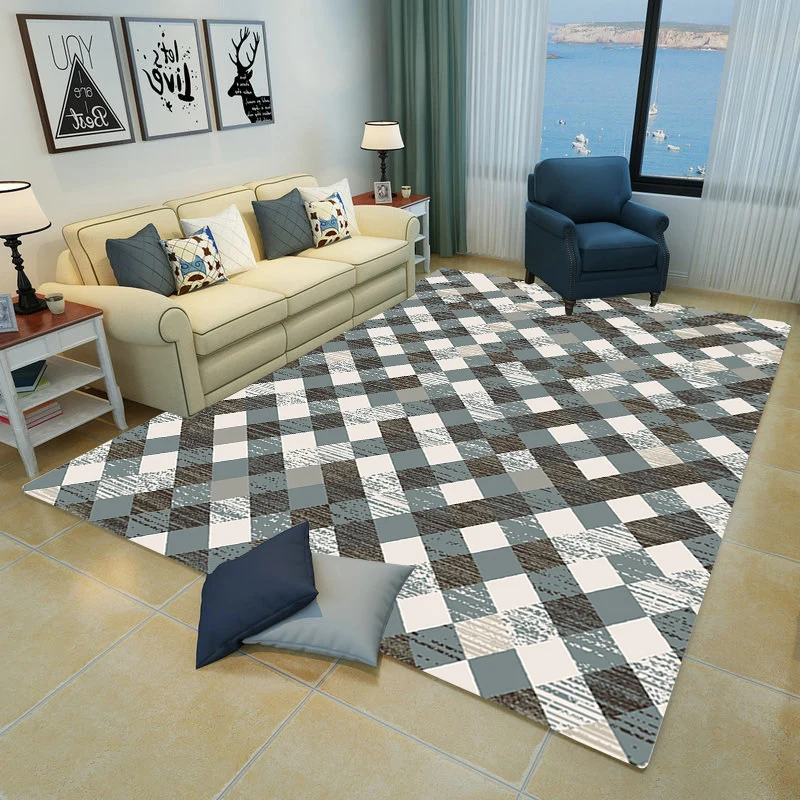 Alfombra de salón contemporánea, alfombra de interior con patrón geométrico multicolor, respaldo antideslizante, alfombra...