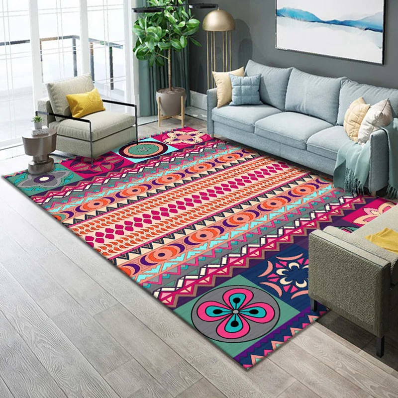 Alfombra de salón occidental Alfombra de área con estampado geométrico multicolor Polipropileno Cuidado fácil Alfombra de...