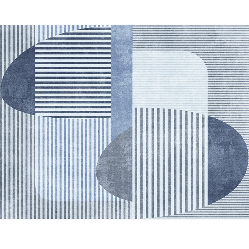 Alfombra sencilla azul y gris, alfombra de poliéster rayas abstractas con bloques de colores, alfombra rectangular lavable...