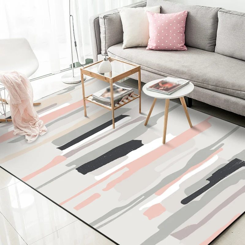 Alfombra sencilla gris y rosa, alfombra de poliéster con estampado de acuarela, alfombra antideslizante lavable máquina pa...