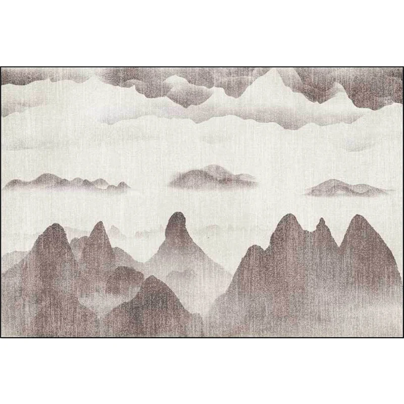 Alfombra tradicional con diseño de montañ, alfombra Oriental marrón y gris, alfombra de poliéster lavable con respaldo ant...