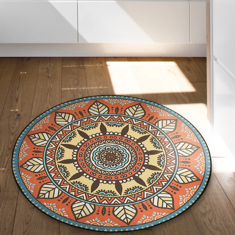 Alfombra tribal azul y naranja con hoja de poliéster con estampado del suroeste, alfombra antideslizante para dormitorio A...