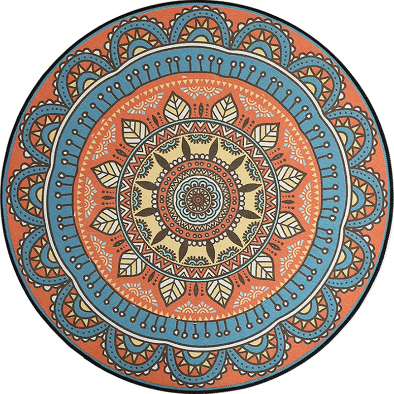 Alfombra tribal azul y naranja con hoja de poliéster con estampado del suroeste, alfombra antideslizante para dormitorio A...