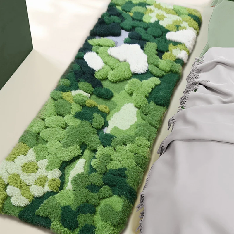 Alfombra verde novedosa de lana de cordero, alfombra con estampado de plantas, alfombra interior hecha mano de fácil cuida...