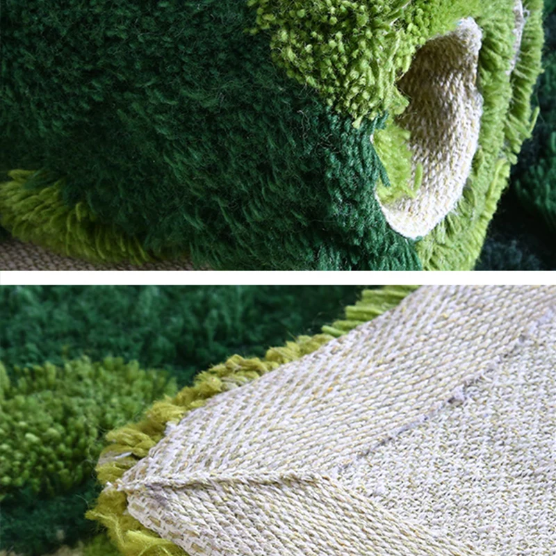 Alfombra verde novedosa de lana de cordero, alfombra con estampado de plantas, alfombra interior hecha mano de fácil cuida...