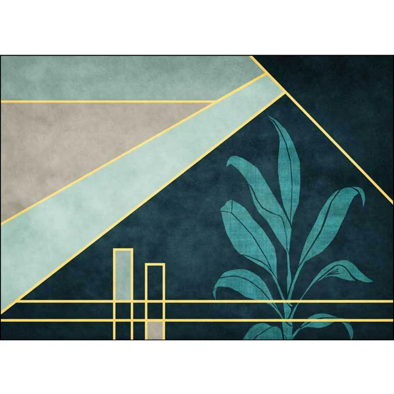 Alfombra verde novedosa de poliéster con estampado geométrico y de hojas, alfombra lavable con respaldo antideslizante par...