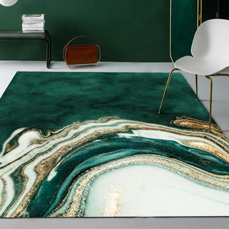 Alfombra verde para dormitorio, alfombra lavable de poliéster con patrón de mármol abstracto moderno Verde Clearhalo