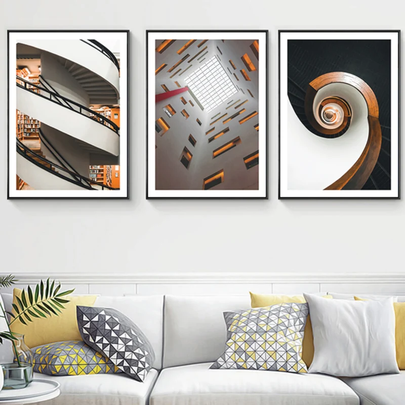 Arquitectura Vista Interior Lienzo Arte Color Suave Decoración de Pared Contemporánea para el Hogar Marron Clearhalo