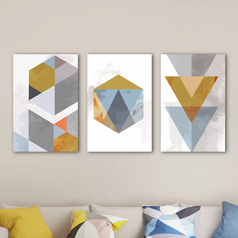 Arte contemporáneo en lienzo gris y dorado, decoración de pared con formas geométricas para el interior de la casa Gris Cl...