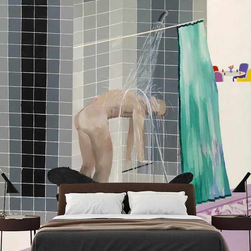 Arte de ducha Mural calcomaní arte moderno superficie lisa decoración de pared en gris y verde Gris Clearhalo
