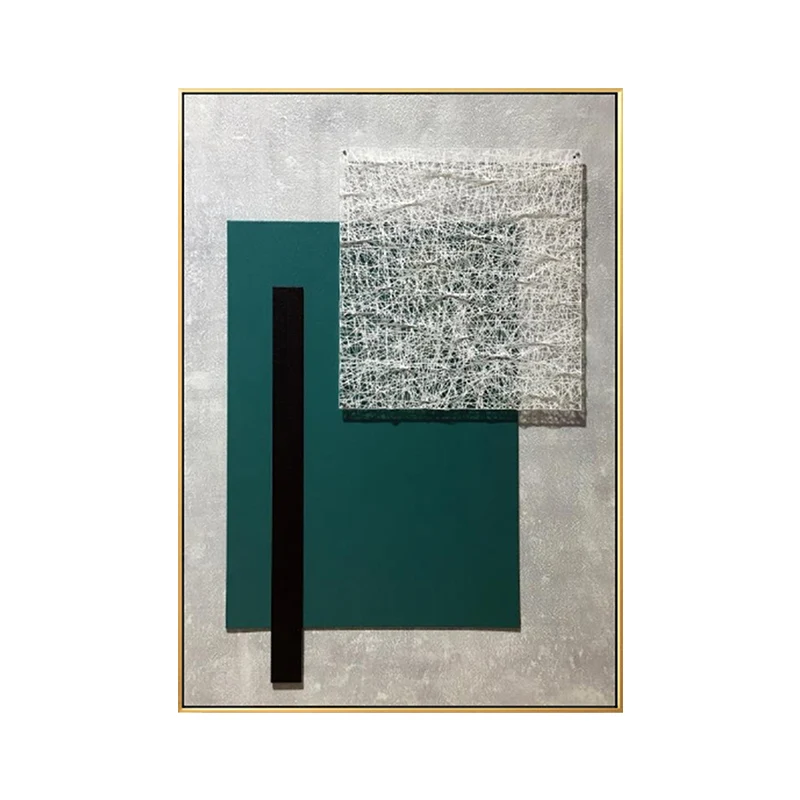 Arte geométrico en lienzo, decoración de pared de salón de estilo nórdico texturizado en Color oscuro Verde Clearhalo