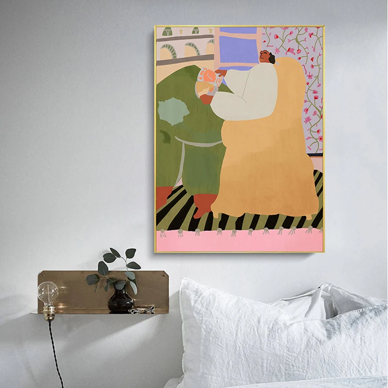 Arte ilustrado de la lona de la vista del patio decoración de la pared funky pastel para el interior de la casa Amarillo C...