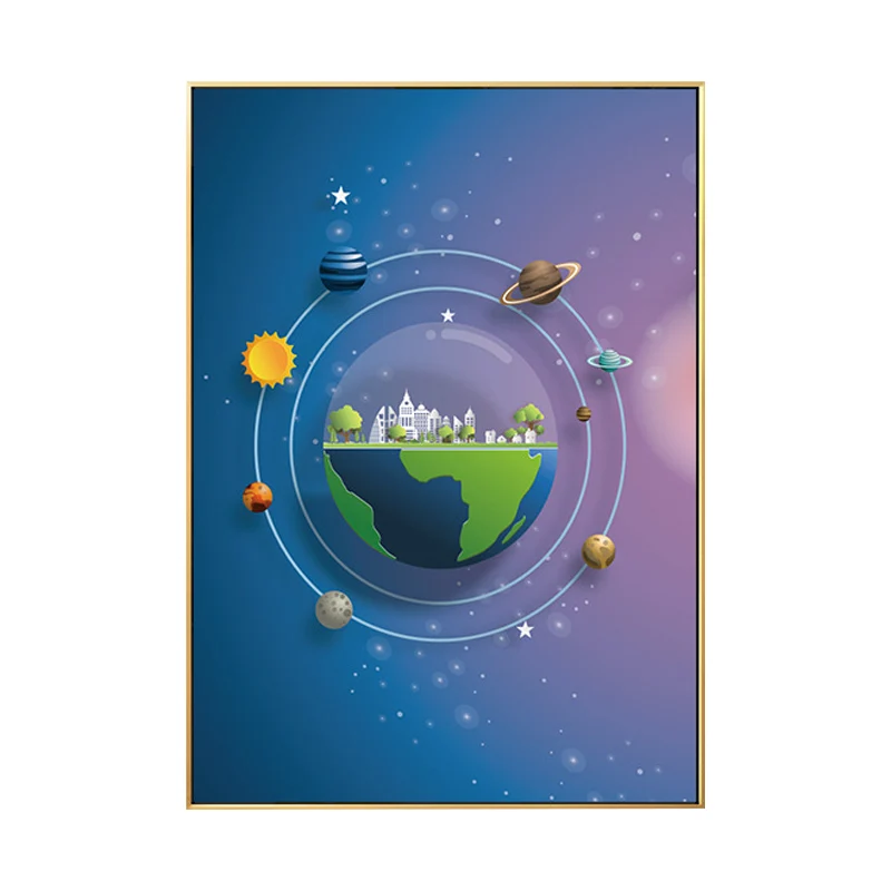 Arte infantil Planetas Pintura Impresión de pared texturizada en color pastel para dormitorio de niños Azul Clearhalo