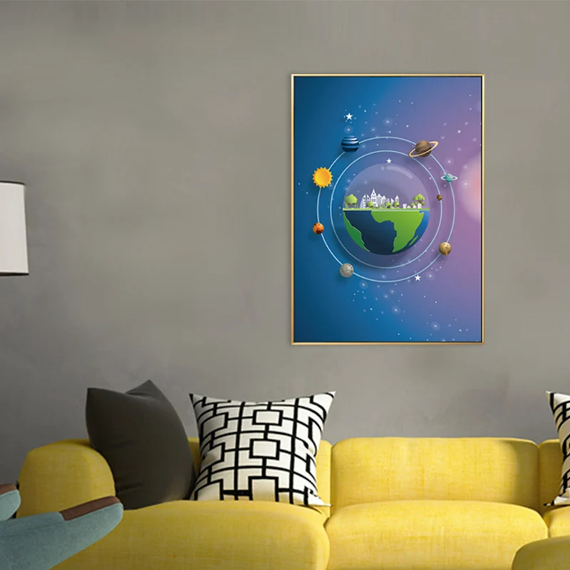 Arte infantil Planetas Pintura Impresión de pared texturizada en color pastel para dormitorio de niños Azul Clearhalo