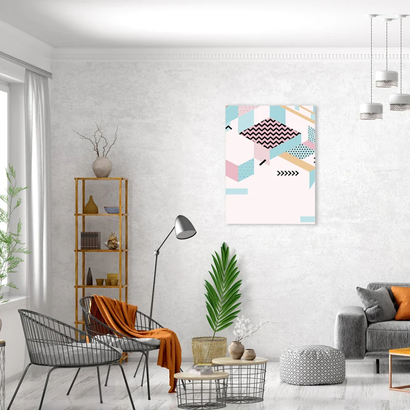Arte en lienzo geométrico, decoración de pared texturizada escandinava en color pastel para habitación de invitados Verde...