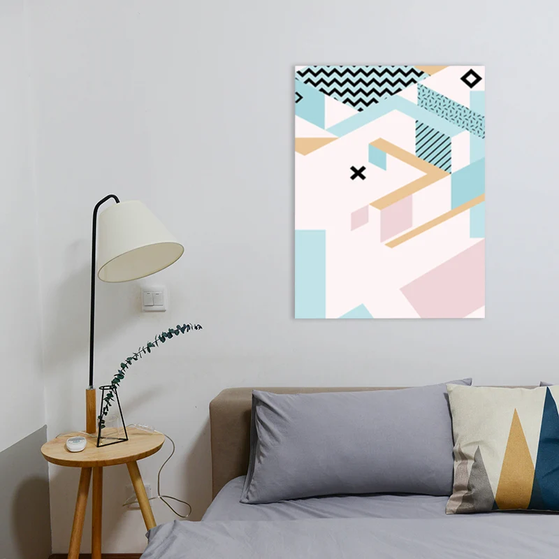 Arte en lienzo geométrico, decoración de pared texturizada escandinava en color pastel para habitación de invitados Verde...