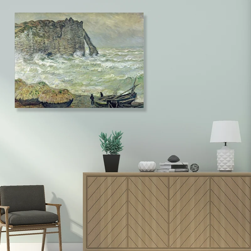 Arte de la lona del dormitorio de la decoración de la pared de la vista del océano del impresionismo en color claro Verde...