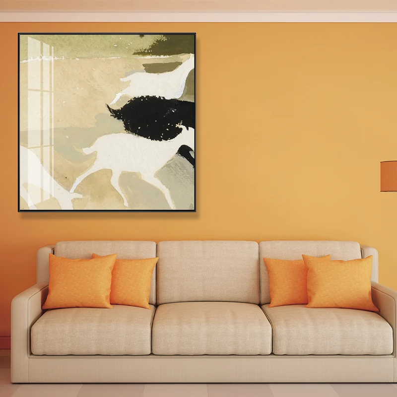 Arte de pared beige de animales de pintura de manada de ciervos contemporáneos, varios tamaños disponibles Beis Clearhalo