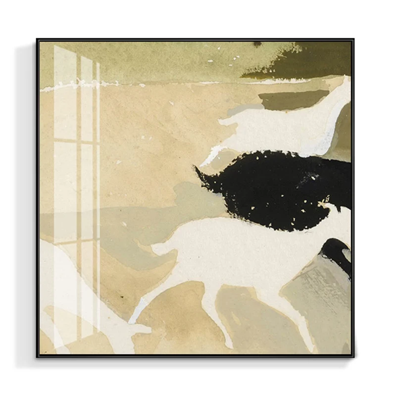 Arte de pared beige de animales de pintura de manada de ciervos contemporáneos, varios tamaños disponibles Beis Clearhalo
