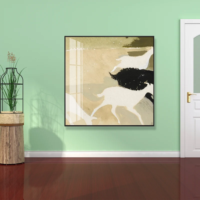 Arte de pared beige de animales de pintura de manada de ciervos contemporáneos, varios tamaños disponibles Beis Clearhalo